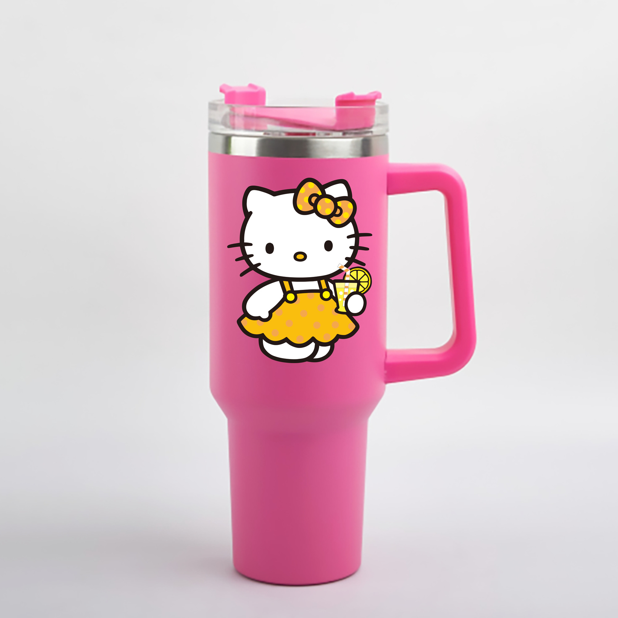 （画像用） Hello Kitty ハローキティ 1200mL車用タンブラー - クリスタルステッカー（プラスチックストロー付き）
